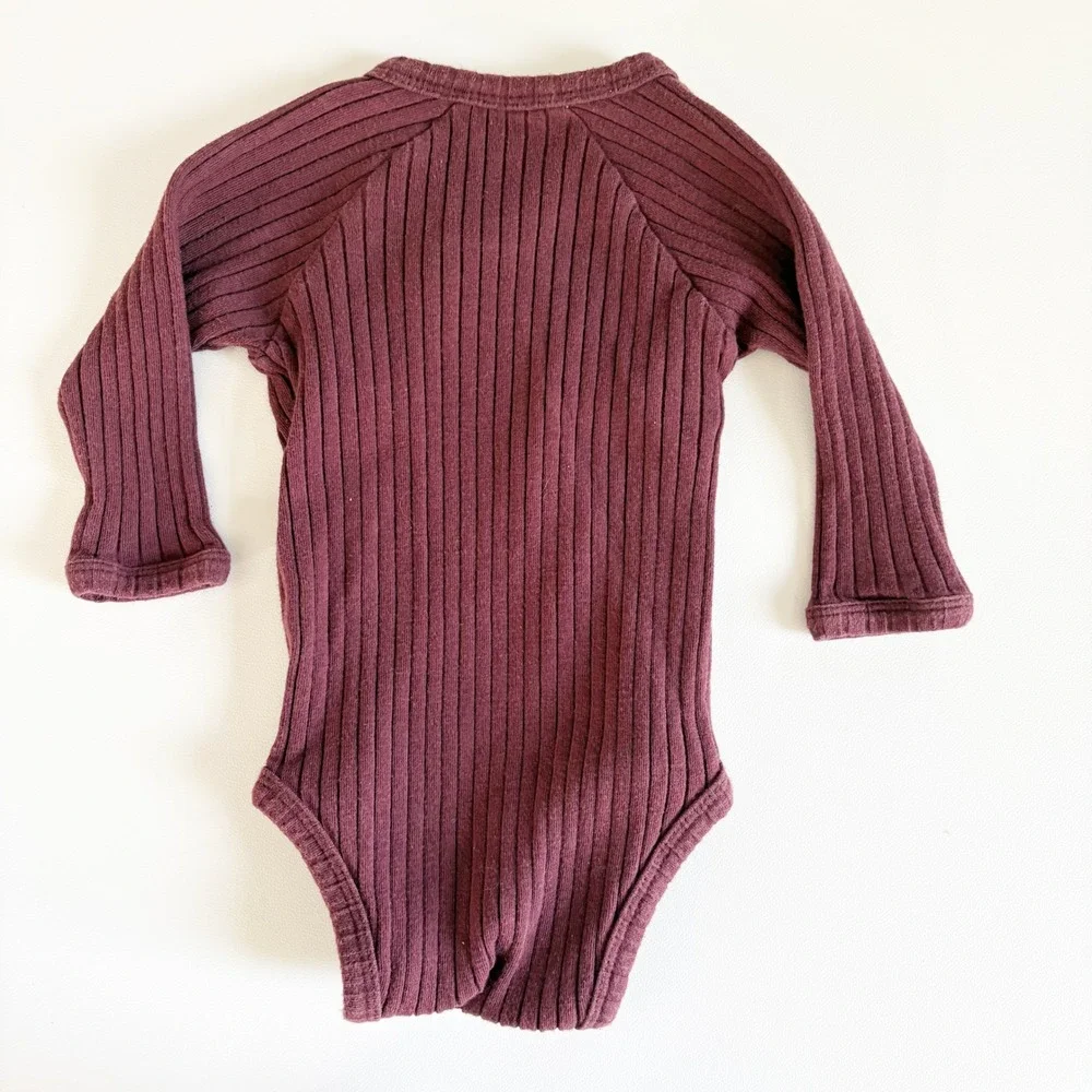 Kate Quinn Baby Girls Bundle Ribbed Organic Cotton Kimono Bodysuit Set Plum 0-3M